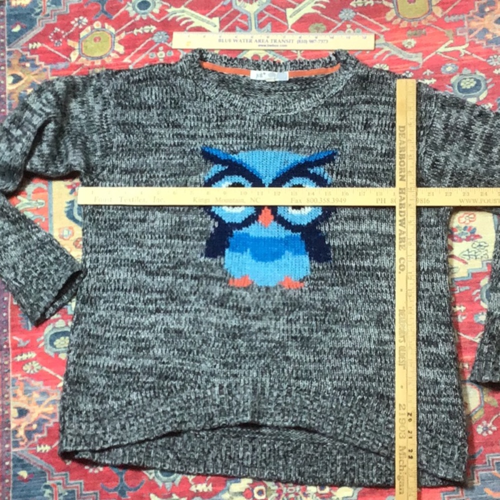 🦉 JOLT Graphic Owl Heather Knit High Low Crew Neck Sweater Sz.XL - Picture 7 of 10